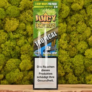 Paquete de Juicy Hemp Wraps sabor Tropical, wraps de cáñamo con sabor exótico y fresco.