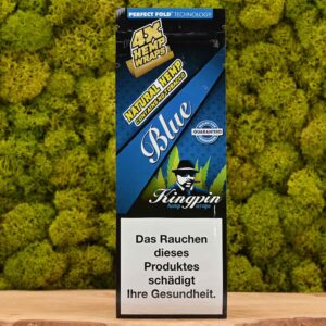 Kingpin Hemp Blue hojas de blunt, paquete de 4 wraps de cáñamo natural.