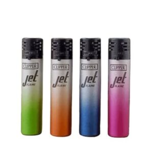 Encendedores Clipper Jet Flame tipo soplete en colores degradados verde, naranja, azul y rosado