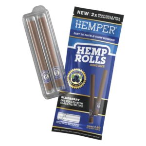 Conos Hemper King Size x2 con filtro de vidrio sabor Arándano, empaque y blíster