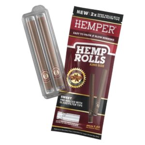 Conos Hemper King Size x2 con filtro de vidrio sabor Dulce, empaque y blíster
