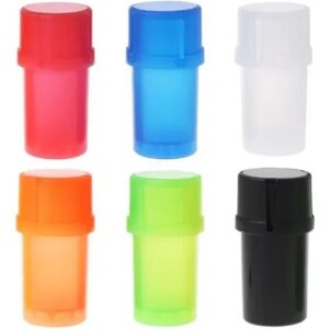 Grinder Tainer con contenedor en rojo, azul, blanco, naranja, verde y negro