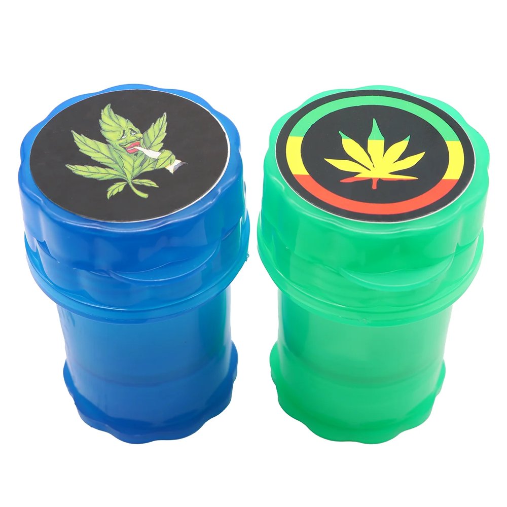 Grinder Tainer grande azul y verde con tapas ilustradas