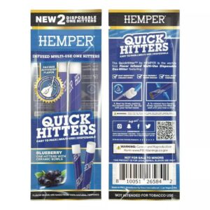 Sobre Hemper Quick Hitters x2 sabor Arándano, frente y reverso
