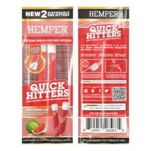 Sobre Hemper Quick Hitters x2 sabor Sandía, frente y reverso