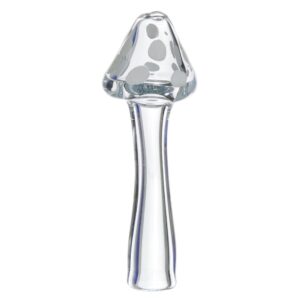 Pipa de vidrio en forma de hongo con puntos blancos