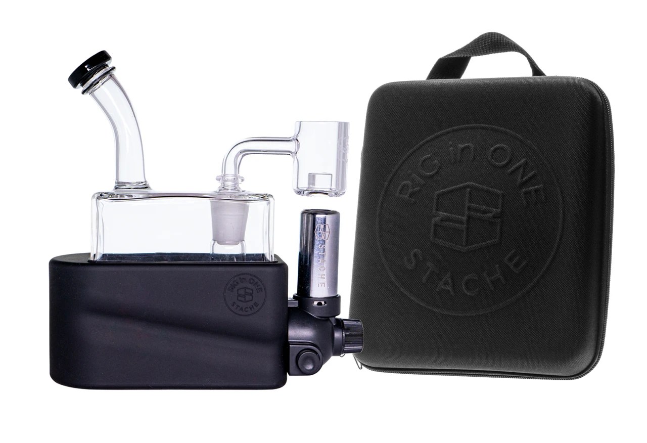 Kit Stache Rig In One (RiO) negro con estuche rígido de transporte con logo Rig in One