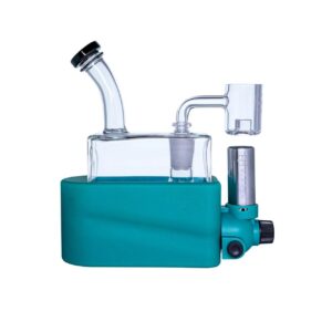 Stache Rig In One (RiO) turquesa: pipa de agua para ceras de vidrio con banger de cuarzo y soplete integrado